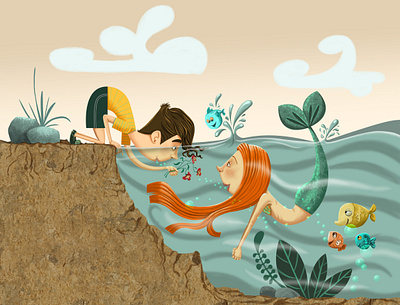 My girlfriend, the mermaid bookchildren characterdesign childrenbook childrenillustration childrenillustrator digitalartist ill illustration kidsillustration picturebook