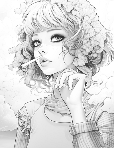 Stoner 3 adult coloring ai generated black and white cannabis coloring coloring page illustration marijuana coloring printable coloring sexy coloring stoner coloring stoner girl