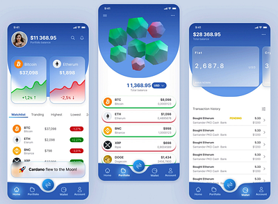 Cryptocurrency trading app 3d animation blue ui crypto wallet cryptocurrency glass light mode spline trading trading app uxui