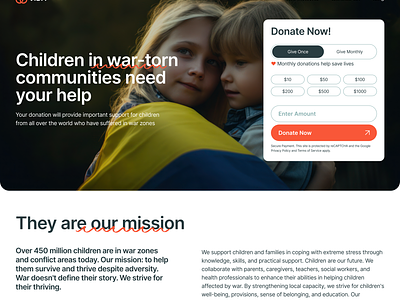 Vida charity — landing page branding charity children clean color design ecommerce figma font grid hero section homepage landin page layout product typographie typography ui ux