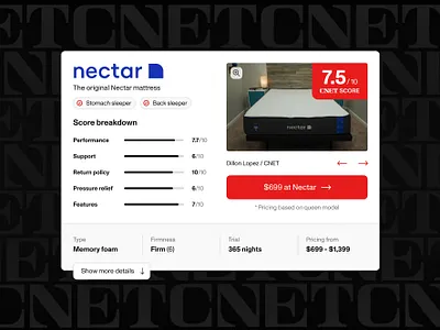 Mattress Review Card mattress ratings review score superlatives ui ux web design website