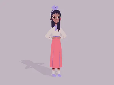 Cute girl animation (Turn sound on) 2d charater after effects animation around her waiste body turn cute follow through girl hair head turn mirror mobile motion motion design motion graphics notification posing rigging skirt teenage