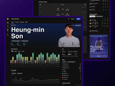 Sorare Player page - Desktop blockchain data fantasy game football graph sport stats table ui web3