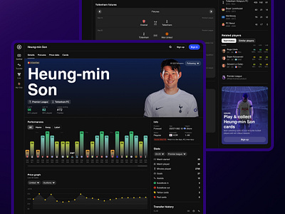 Sorare Player page - Desktop blockchain data fantasy game football graph sport stats table ui web3