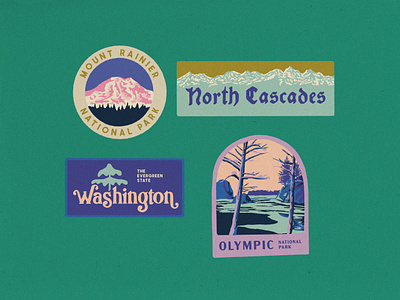 Washington Badges badges design hand lettering mount rainier mountains national parks north cascades olympic stickers type typography typopgrag vintage washington