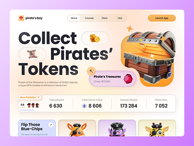 Landing Page | NFT Collection | Crypto | Web3 3d app bitcoin blockchain cartoon clean colorful crypto decentralization ethereum game landing minimalistic nft pirate token ui ux web webflow