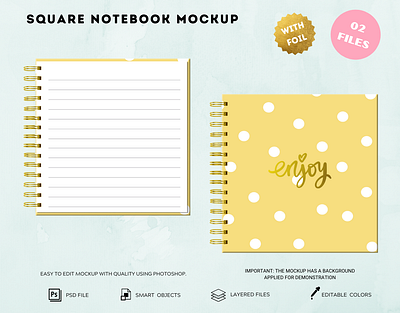SQUARE NOTEBOOK MOCKUP agenda graphic design mockup mockup design notebook notebook mockup planner psd