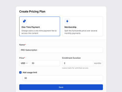 Pricing Plan: Creating a One-Time Payment Plan billing onetimepayment plan pricing subscription tax