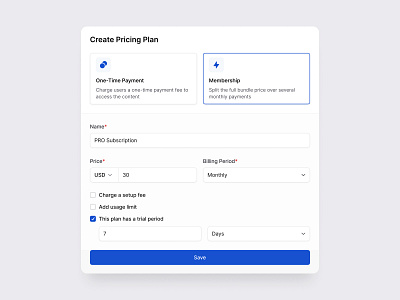 Pricing Plan: Membership billing fee membership payment plan pricing subscription trialperiod