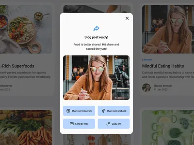 Daily UI 010 - Social Share feature blog blogpost daily design dailyui design figma foodblog minimal design share social ui uiux ux webdesign