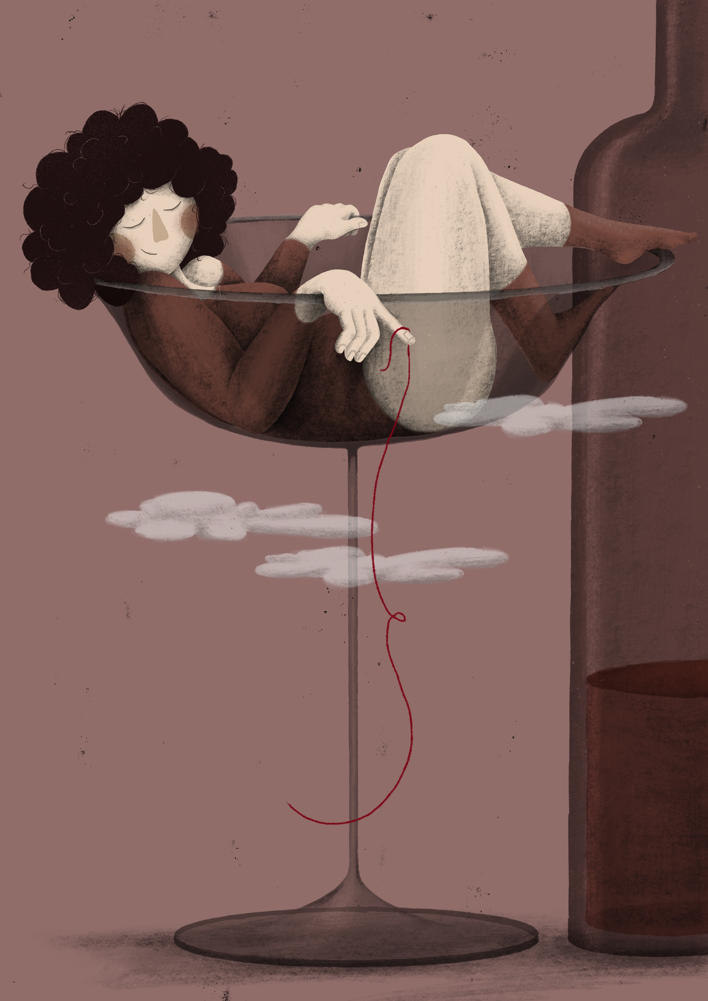 No strings attached above the clouds alone bordeaux bottle celebrate chill chilling digital artwork drink elegant free girl glass happy illustration me time no strings attached red wine relax wine