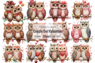 Couple Owl Valentine Watercolor Clipart valentine clipart