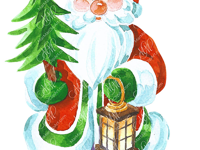 Santa Claus with Christmas tree cheerful santa christmas card christmas character christmas illustration christmas time christmas tree graphic design greeting card illustration instant download labels design new year card packaging design santa claus santa claus illustration santa claus image watercolor illustration