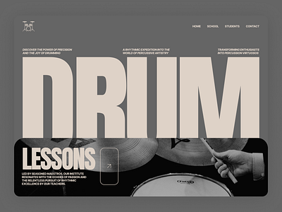 Drum Music School Website Landing Page Inspiration above the fold design drum drums landing lesson minimal music school ui ux web website