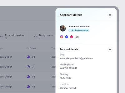 Talent lab - applicant details drawer app application design desktop desktopapp digital digitalproduct drawer modal modern popup product productdesign ui ui design ux uxdesign vibrant web webapp