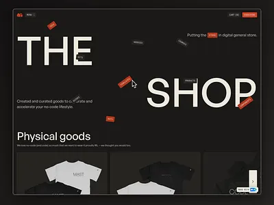 The Shop at No-Code Supply Co. code design ecommerce framer merch no code shop t shirts web design webflow