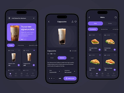 Coffee Shop Mobile App app app design cafe coffee coffee shop dark ui delivery design drink drink app food food app mobile app order app restaurant shop ui ui ux ux web design