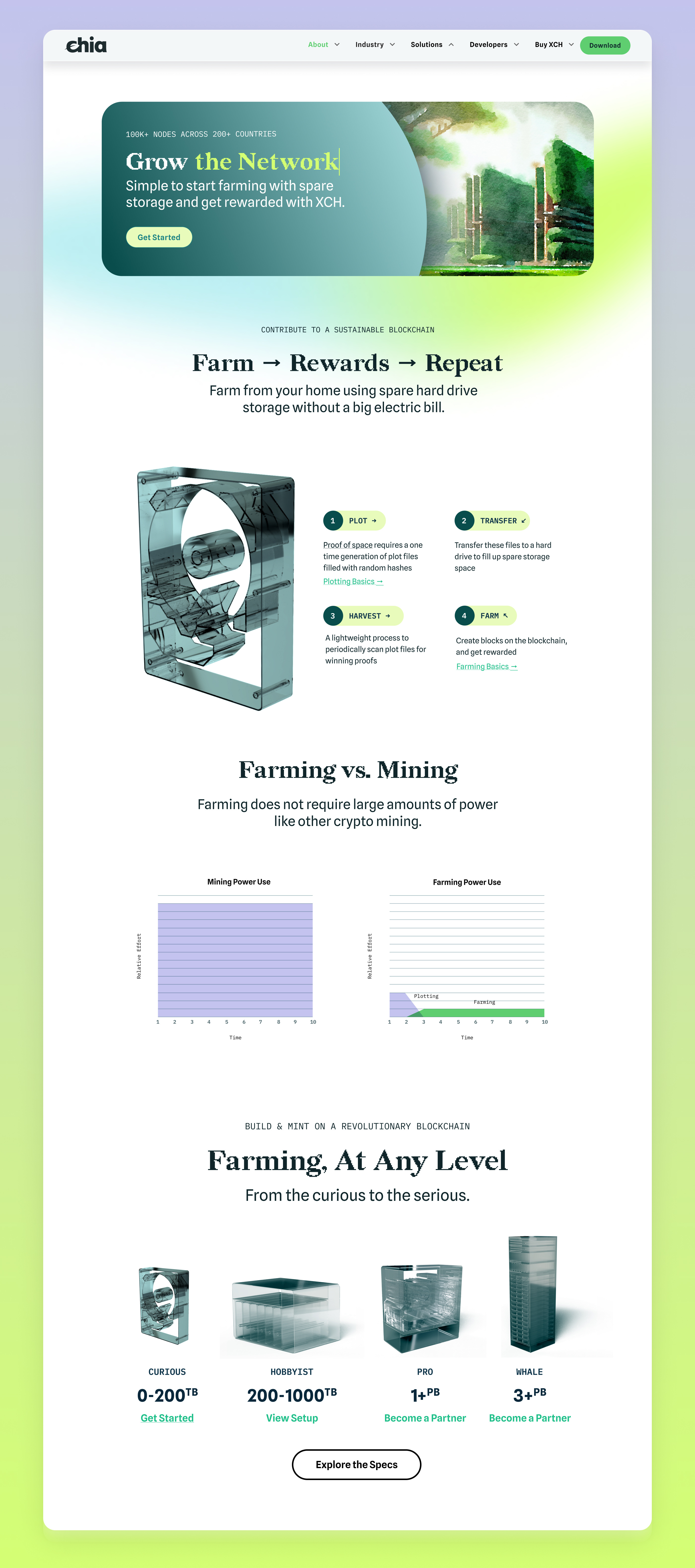 Chia Farming WebPage 3d blockchain branding crypto farming harddrive interaction mining solarpunk tech ui ux web