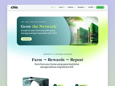 Chia Farming WebPage 3d blockchain branding crypto farming harddrive interaction mining solarpunk tech ui ux web
