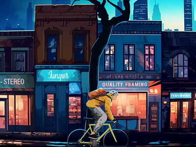 City Streets animation bicycle bike cartoon city city streets cycling cyclist loop neon night reflection street light