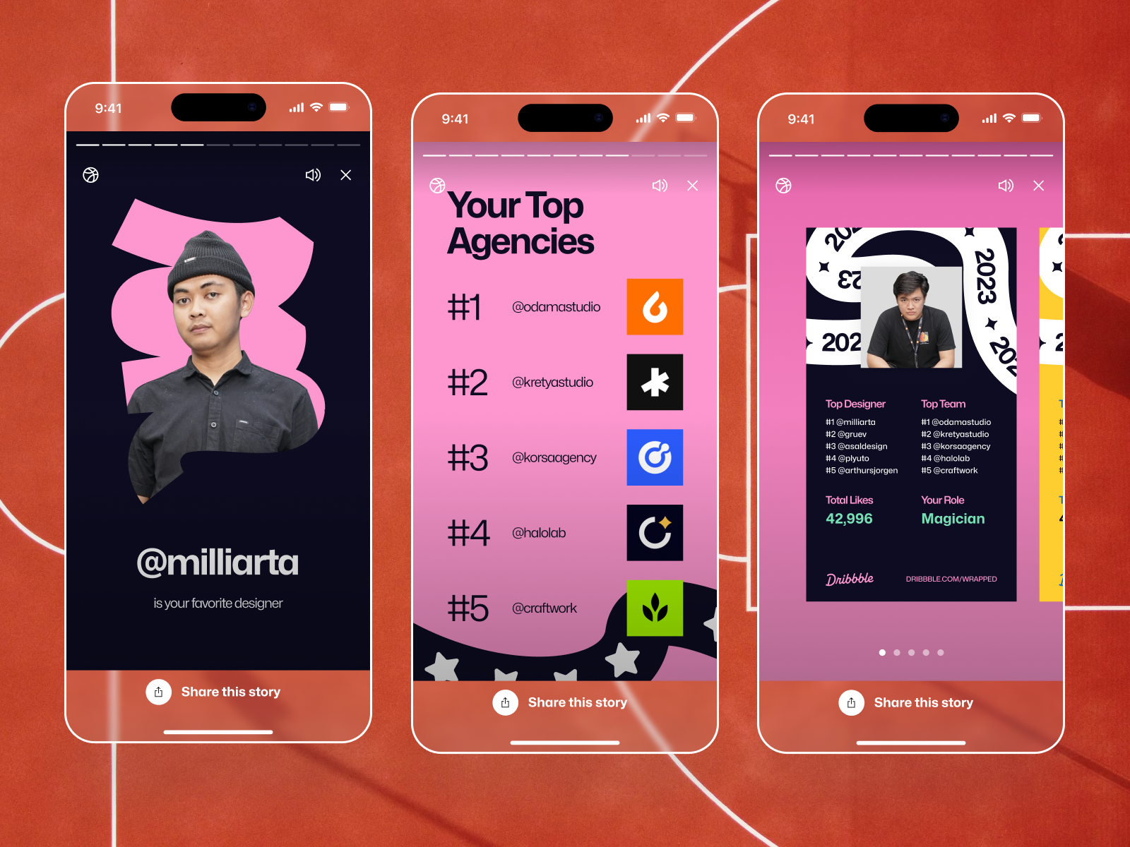 Dribbble Wrapped 2023 app branding card clean component design dribbble dribbblewrapped graphic design instagram story mobile preview social social media story wrapped wrapped design