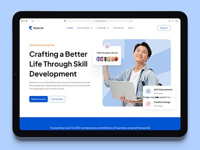 Kawruh - Online Course Website classes clean desigin course platform course website design digital skills e course e course landing page e learning landing page learning website minimalist online course school website training ui ui design uiux web design website