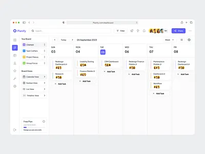 Calendar View | Planify app calendar cansaas clean create dashboard dates design events management project management saas schedule scheduling team ui ux web web app web design
