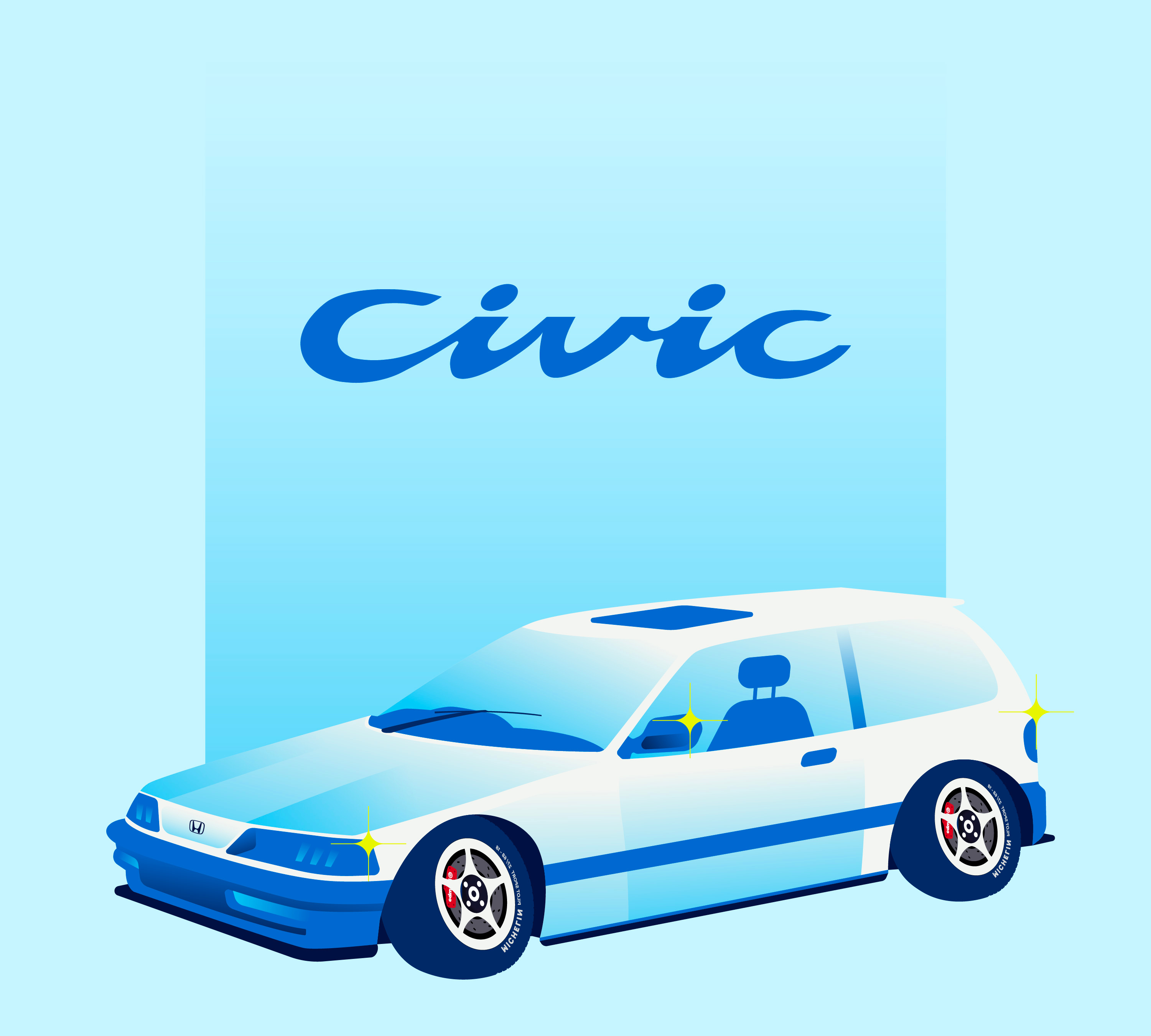 Old Civic ED Hatchback Flat Illustration car civic graphicdesign illustration vector