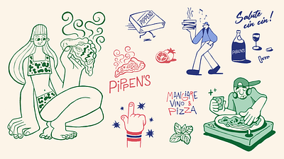 Some iliustrations for Pippen's bar branding character characterdesign design graphic design illustration pizza