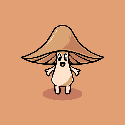 Happy Portobello Mushroom Cartoon Illustration healthy