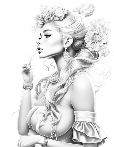 Tropical Princess adult coloring ai generated black and white coloring page illustration printable coloring sexy coloring