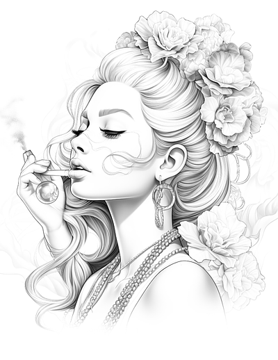 Stoner 15 adult coloring ai generated black and white cannabis coloring coloring page illustration marijuana coloring printable coloring sexy coloring stoner girl coloring stoner princess