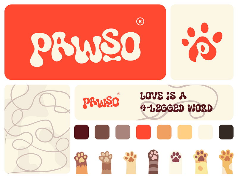 Pawso 🐶 Dogcare Branding 3d mockups 3d package mockup adobe dimension animal logo brand designer branding cat logo dog dog company branding dog food dog food package dog logo dog pattern food packaging fur friends illustration logo package designer package label paw logo