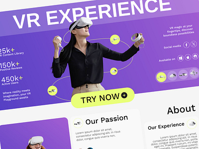 VR Experience Platform Website Landing Page UI Design design figma landing page design layout ui ui design virtual reality website design website landing page website ui design