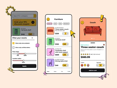 Design trends #1 - Brutalism/ Neubrutalism / Neobrutalism brutalism design trends furniture furniture ordering furniture ui jithmi alwis mobile ui neobrutalism neubrutalism online shop sri lanka ui