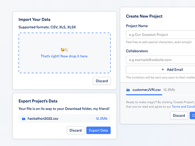 Salesnap - Data Modals card crm data export import minimal ui