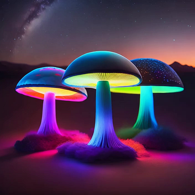 Neon mushrooms 3d ai animation branding design digitalart graphic design illustration logo metaverse motion graphics ui web3