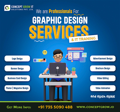 Graphic Design Services & Tanning | Concept Grow IT Solutions 3d animation branding graphic design logo motion graphics ui