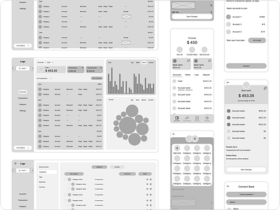 UX design for spendings tracking app analitics app black white dashboard design desktop mobile money spendings tracker ux