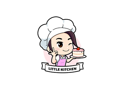 Cute Little Chef Girl Logo bakery catering chef cooking foods kitchen logo mascot pancake pantry template