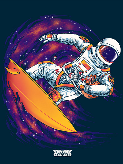 Astronout surfing animation astronout branding colorfull cover album design apparel graphic design illustration mushroom space stars surfing tshirt design
