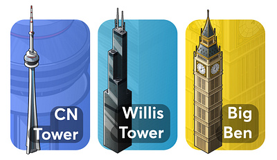 CN Tower, Willis Tower and Big Ben bigben buildings cn tower digital art gaming isometric mobile neopolis vector art willis tower