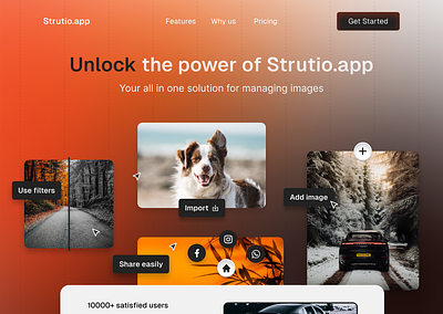 Design proposal for an Image management app - Strutio.app affinity designer cloud design proposal figma filters image landing page management photo saas social media