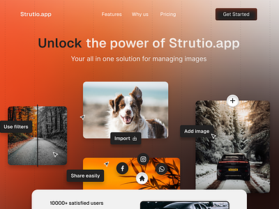 Design proposal for an Image management app - Strutio.app affinity designer cloud design proposal figma filters image landing page management photo saas social media