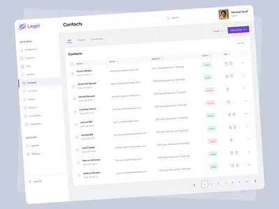 Legel-SaaS Law Firm Dashboard Contacts Concept. attorney chart contact contacts dashboard dashboard design figma graphic design law firm lawdashboard lawyer legal portfolio website professional saas saas dashboard saas law firm ui ux web
