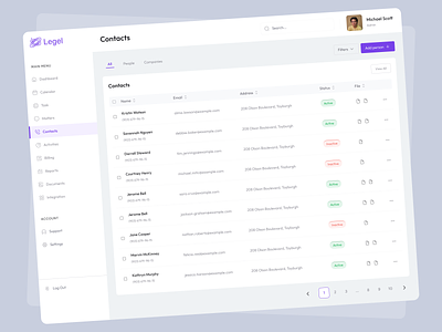 Legel-SaaS Law Firm Dashboard Contacts Concept. attorney chart contact contacts dashboard dashboard design figma graphic design law firm lawdashboard lawyer legal portfolio website professional saas saas dashboard saas law firm ui ux web