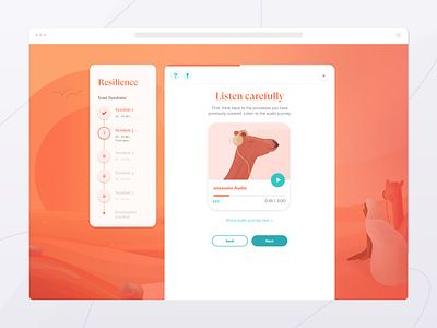 UI Design Question Screen with Audio Player app design audio player camel coaching desert illustration question screen ui