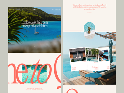 Queen - Private Island Resort booking clean design experiences hotel landing page minimal minimalist resort stay typography ui ux villa web design website