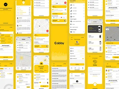 Cabby Ride Booking App UI Design app design application design cab booking app contact us home page home screen navbar navbar menu screen notification screen otp verification profile page app review page ride booking ride booking app splash screen user interface design