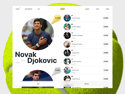 Tennis rating - Website Design dashboard design dribble like novak rating table tennis ui vybornov webdesign website